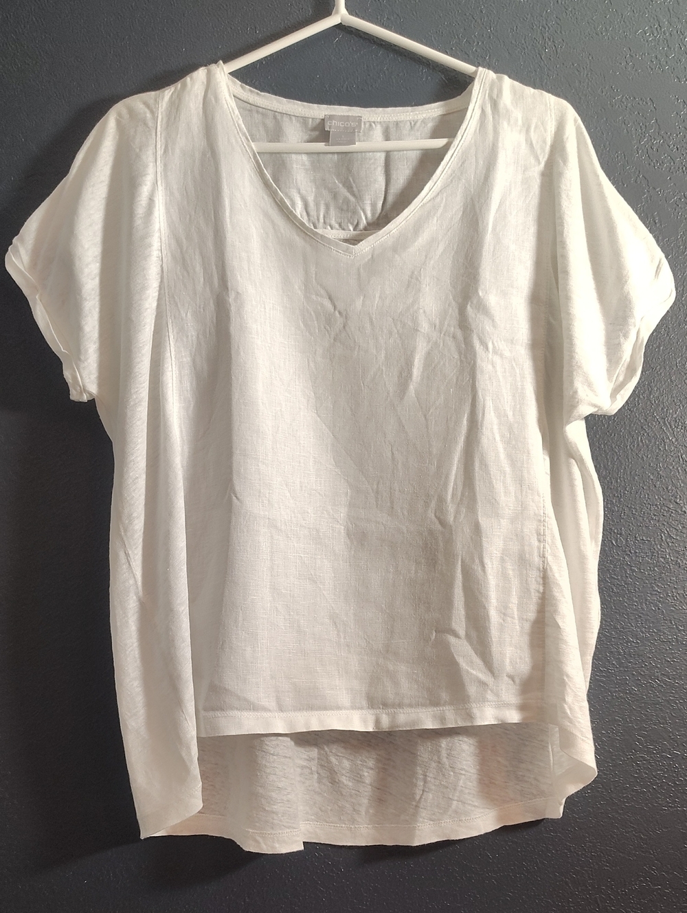 Chico's Oversized White V-Neck Light Linen Blend High Low Tunic Size Medium